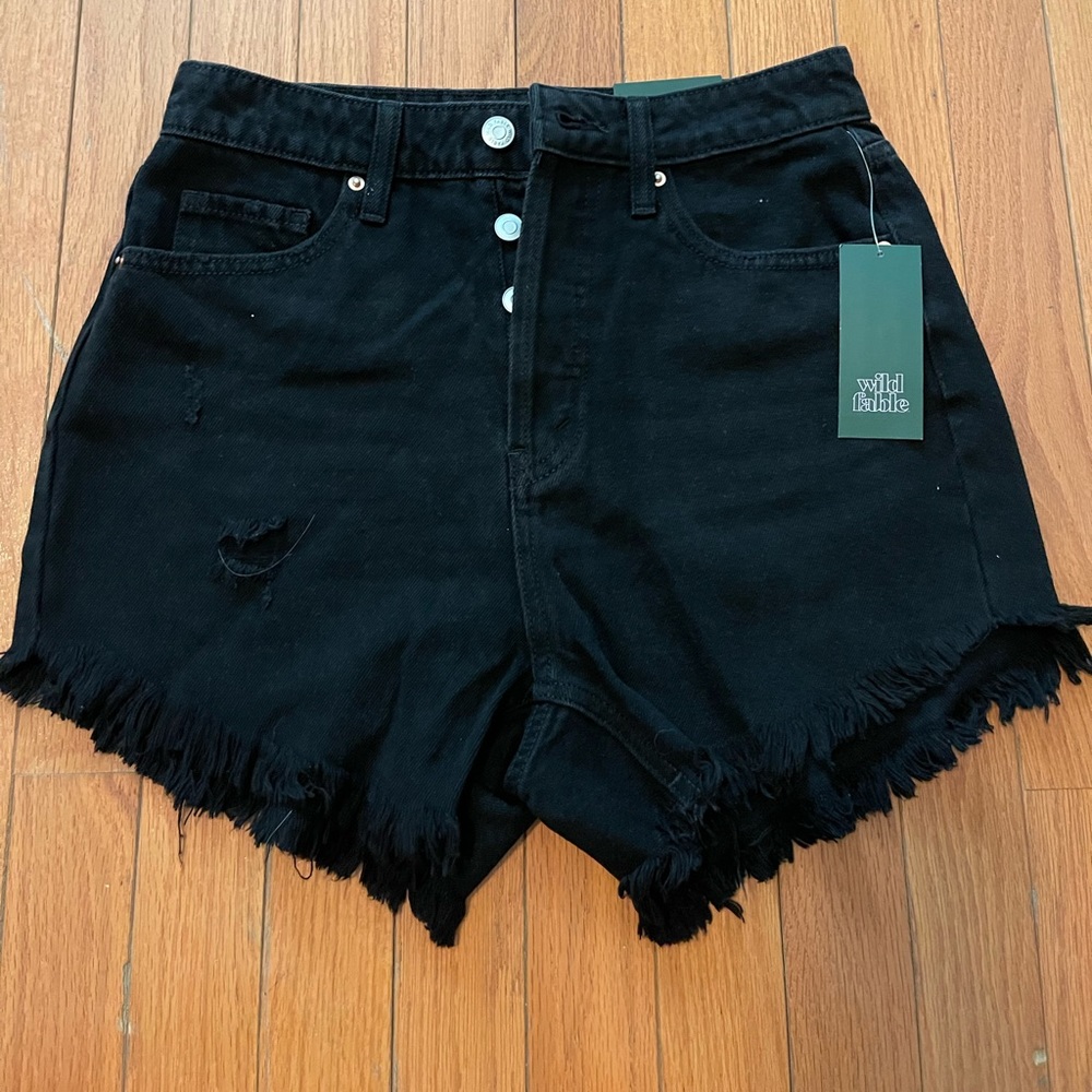 High Rise Black Denim Shorts